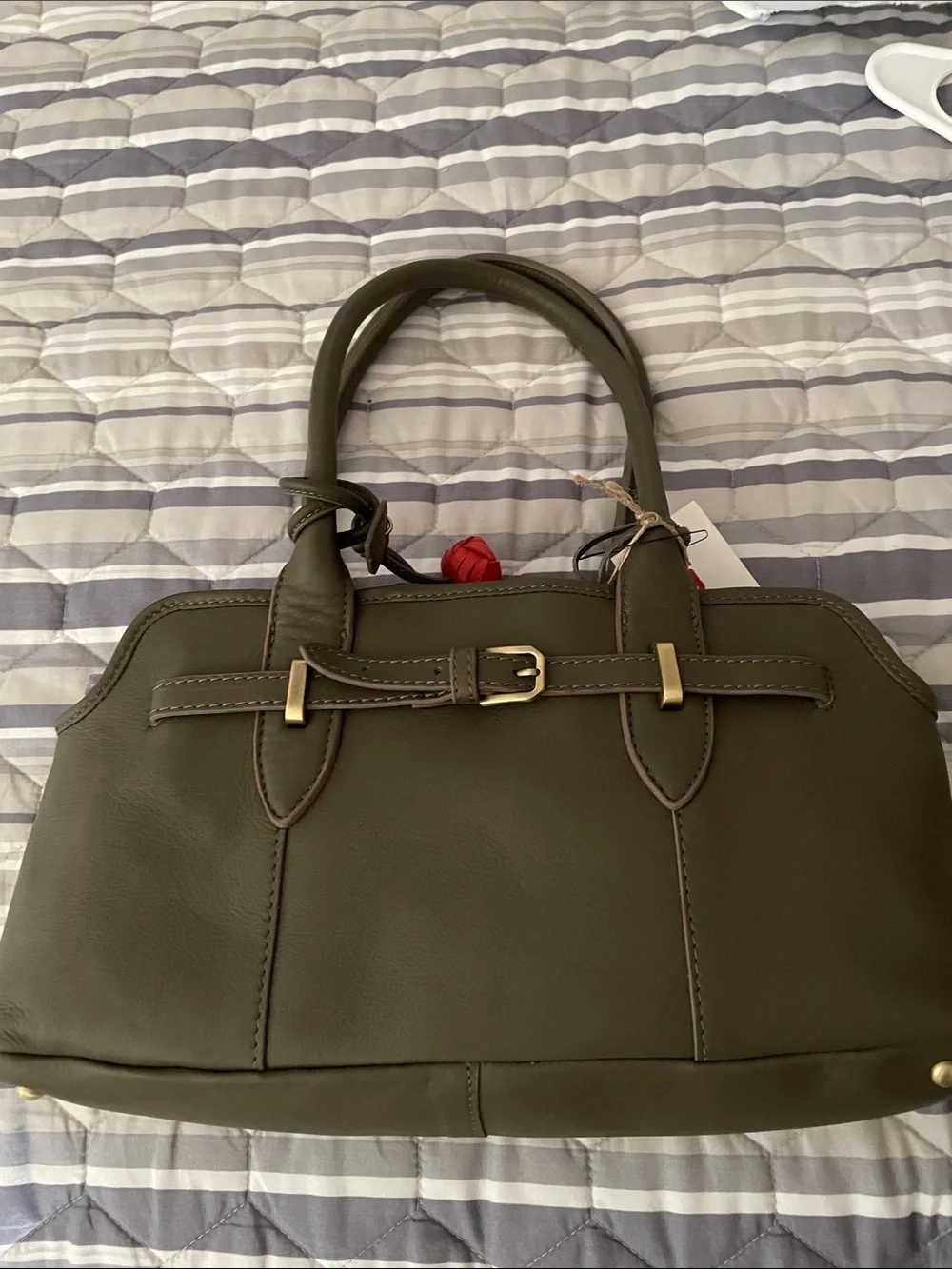 T.J.Maxx Olive Green Double-Handle Satchel with Gold Hardware